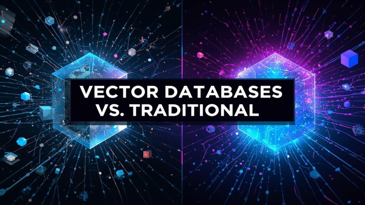 Illustration comparing vector databases and traditional databases for AI-powered semantic search and similarity search