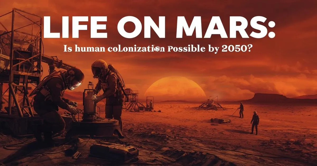 Astronauts exploring Mars with futuristic habitats, rovers, and SpaceX Starship.