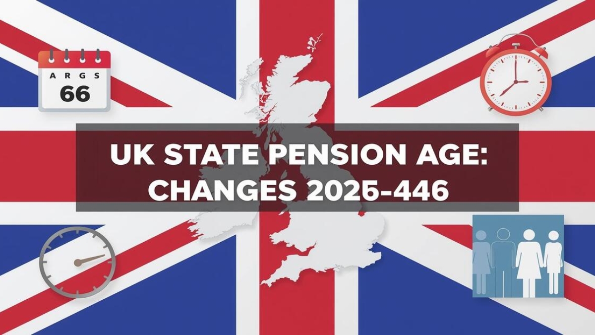Infographic showing UK State Pension Age changes from 66 to 68 between 2025 and 2046.