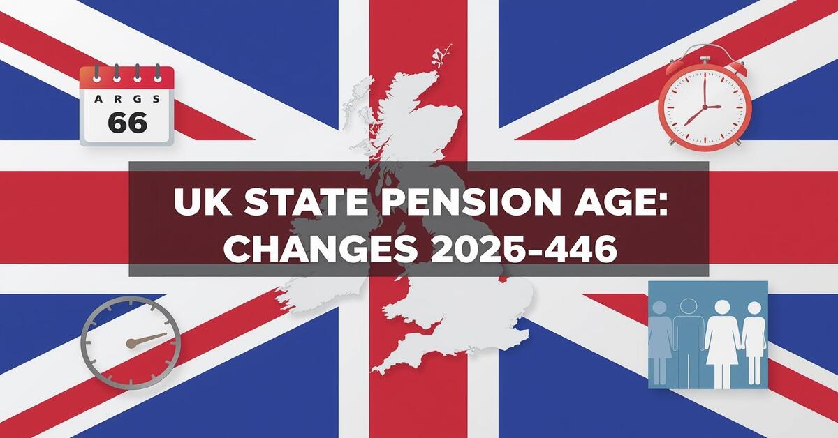 Infographic showing UK State Pension Age changes from 66 to 68 between 2025 and 2046.