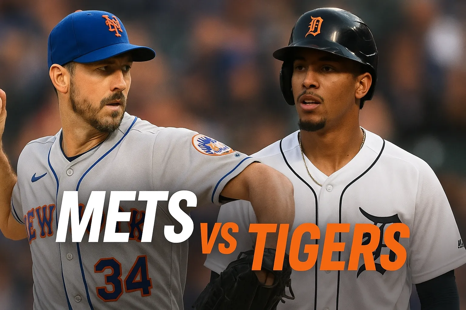 Illustration of Mets vs Tigers MLB game featuring Charlie Morton pitching and Jahmai Jones hitting a leadoff home run.